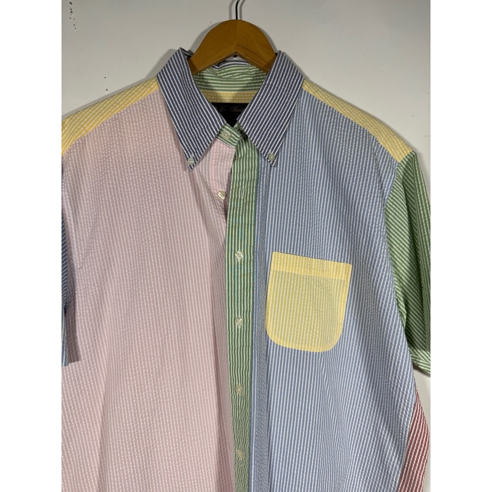 Brooks Brothers Mens Large Seersucker Patchwork Short Sleeve Button Down Shirt